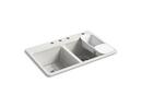 33 x 22 in. 4 Hole Cast Iron Double Bowl Drop-in Kitchen Sink in Sea Salt™