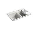 KOHLER Sea Salt&trade; 33 x 22 in. 4 Hole Cast Iron Double Bowl Drop-in Kitchen Sink 