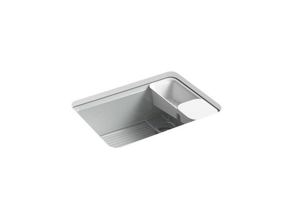 KOHLER Ice&trade; Grey 27 x 22 in. 5-Hole Cast Iron Single Bowl Undermount Kitchen Sink 