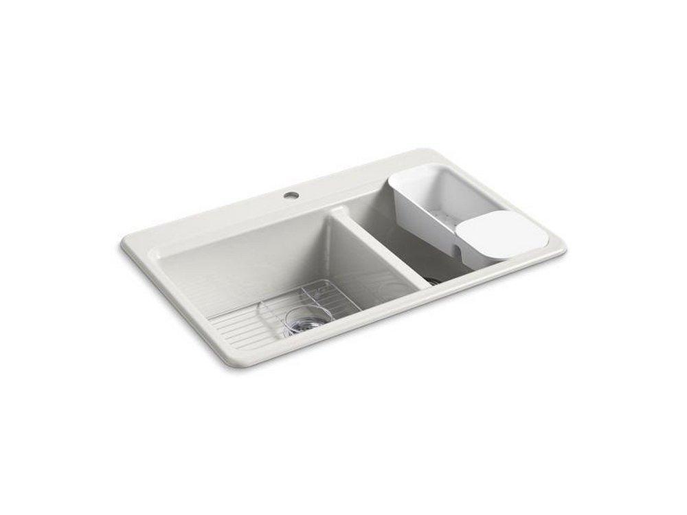 KOHLER Sea Salt&trade; 33 x 22 in. 1 Hole Cast Iron Double Bowl Drop-in Kitchen Sink 