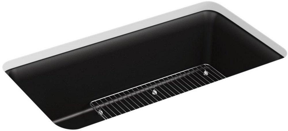 KOHLER Matte Black 33-1/2 x 18-5/16 in. No Hole Composite Single Bowl Undermount Kitchen Sink 