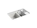 33 x 22 in. 5 Hole Cast Iron Double Bowl Undermount Kitchen Sink in Sea Salt&#8482;