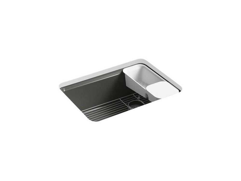 KOHLER Thunder&trade; Grey 27 x 22 in. 5-Hole Cast Iron Single Bowl Undermount Kitchen Sink 