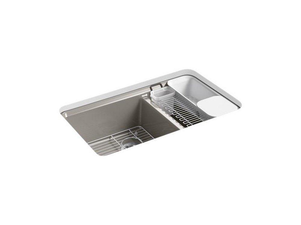 KOHLER Cashmere 33 x 22 in. 5 Hole Cast Iron Double Bowl Undermount Kitchen Sink 
