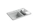 KOHLER Ice&trade; Grey 33 x 22 in. 4 Hole Cast Iron Double Bowl Drop-in Kitchen Sink 