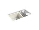 33 x 22 in. 5 Hole Cast Iron Double Bowl Undermount Kitchen Sink in Biscuit