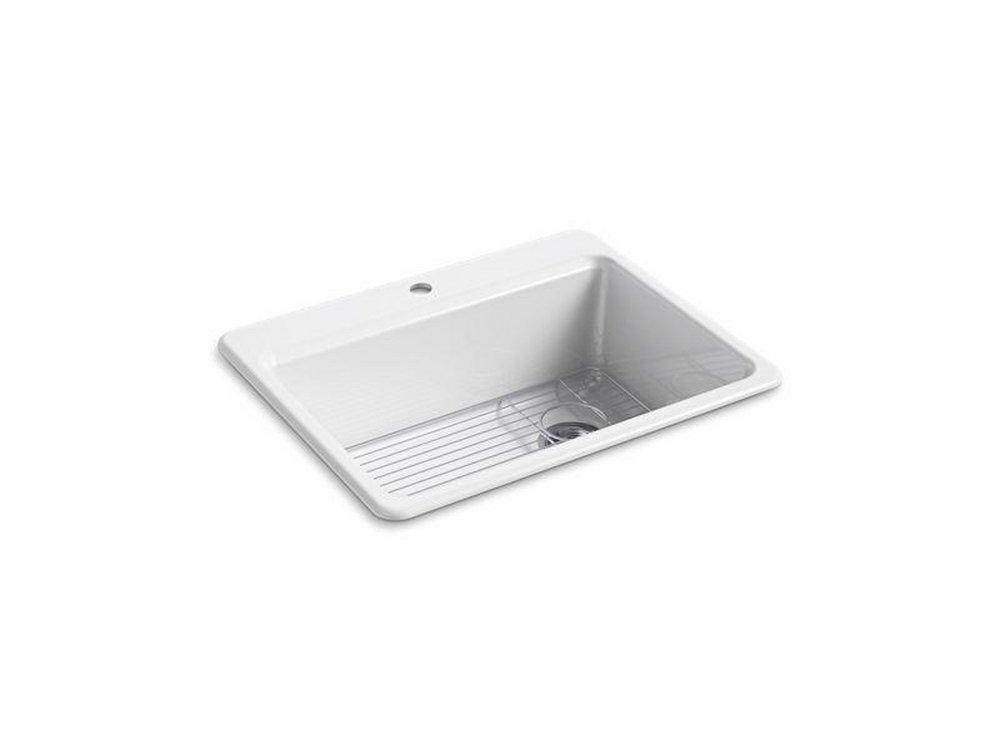 KOHLER White 27 x 22 in. 1 Hole Cast Iron Single Bowl Drop-in Kitchen Sink 