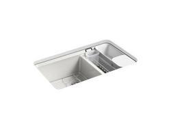33 in. Undermount Cast Iron Double Bowl Kitchen Sink in Sea Salt&trade;
