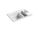 33 x 22 in. 3 Hole Cast Iron Double Bowl Drop-in Kitchen Sink in White