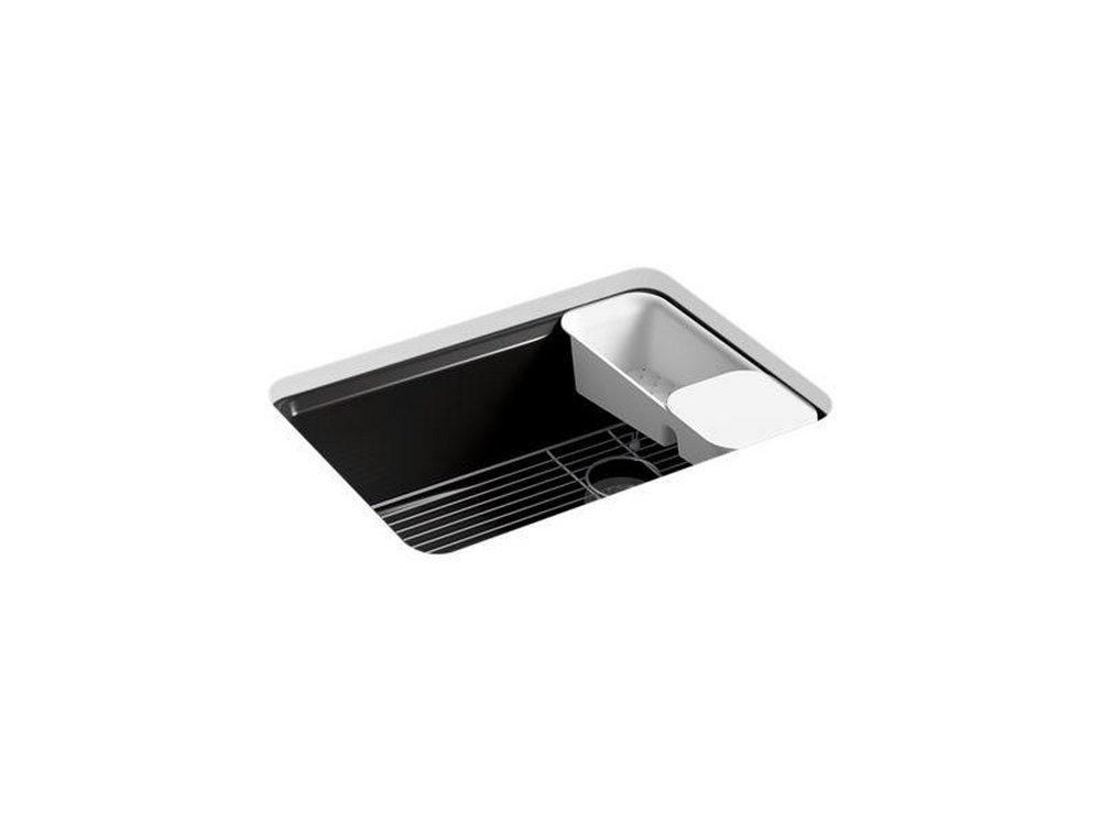 KOHLER Black Black&trade; 27 x 22 in. 5-Hole Cast Iron Single Bowl Undermount Kitchen Sink 