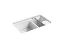 33 x 22 in. 5 Hole Cast Iron Double Bowl Undermount Kitchen Sink in White