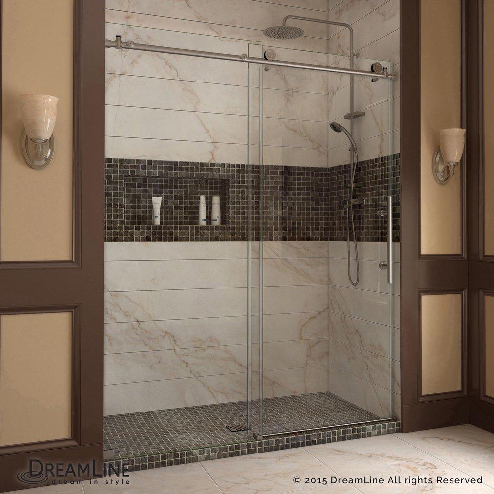 DreamLine Brushed Stainless Steel 76 in. Frameless Sliding Shower Door 