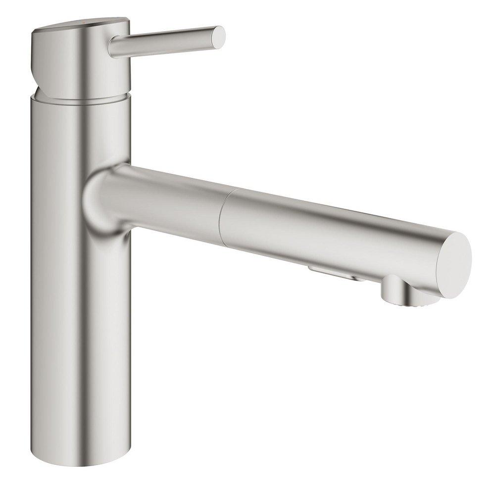 GROHE SuperSteel Infinity&trade; Single Handle Pull Out Kitchen Faucet 
