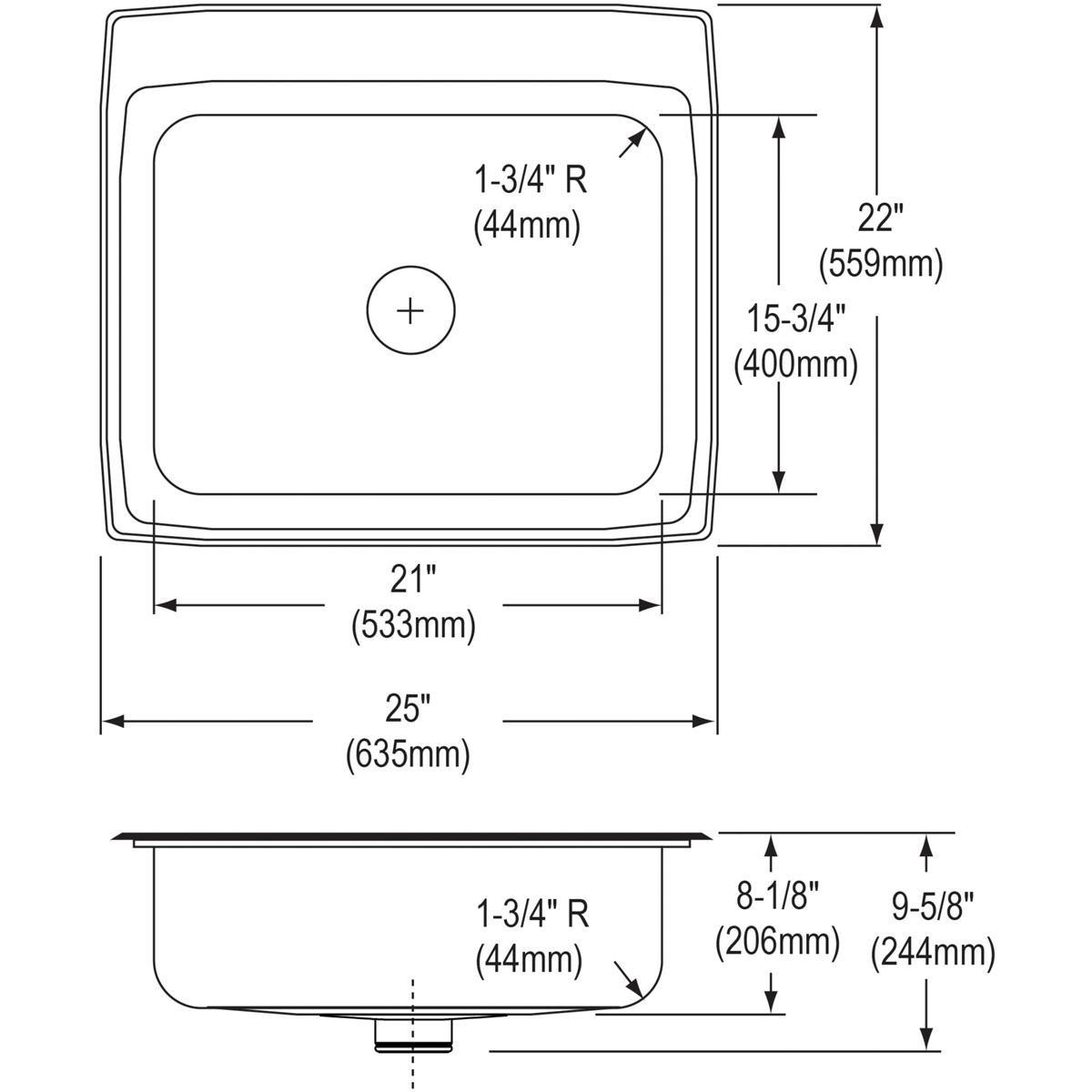 Elkay Lustrous Satin 25-1/2 x 19-1/4 in. No Hole Stainless Steel Single Bowl Undermount Kitchen Sink 