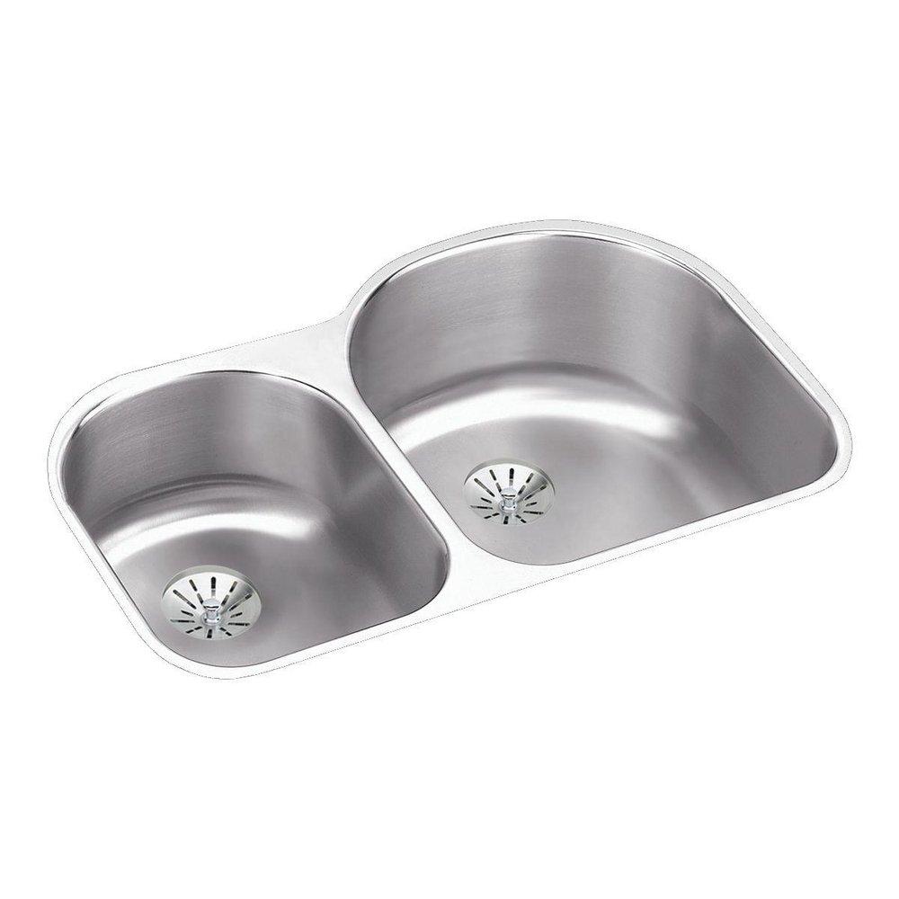 Elkay Lustrous Satin 31.25X10 Double Bowl Stainless Steel Undercounter Kitchen SINK Kit 