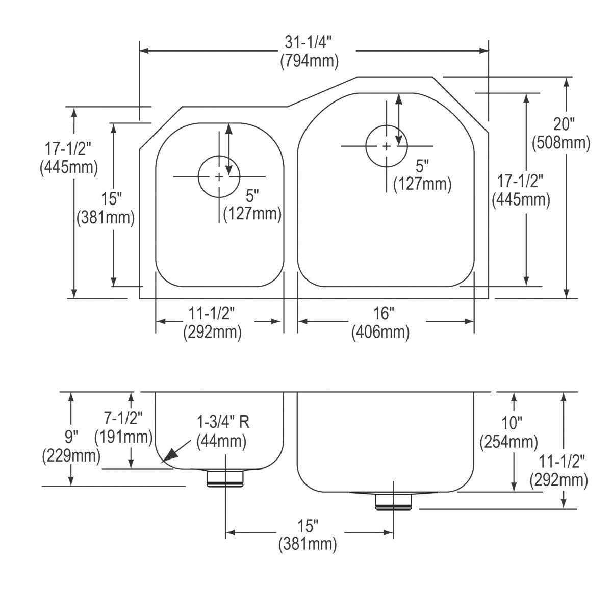 Elkay Lustrous Satin 31.25X10 Double Bowl Stainless Steel Undercounter Kitchen SINK Kit 