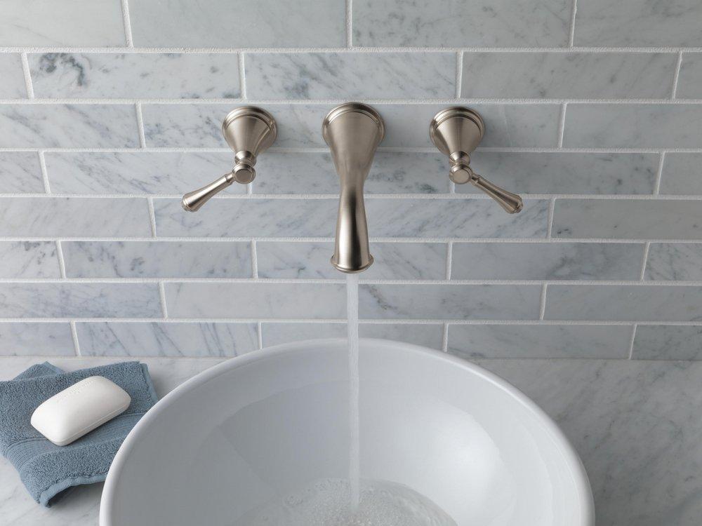 Delta Faucet Brilliance&reg; Stainless Two Handle Widespread Bathroom Sink Faucet 