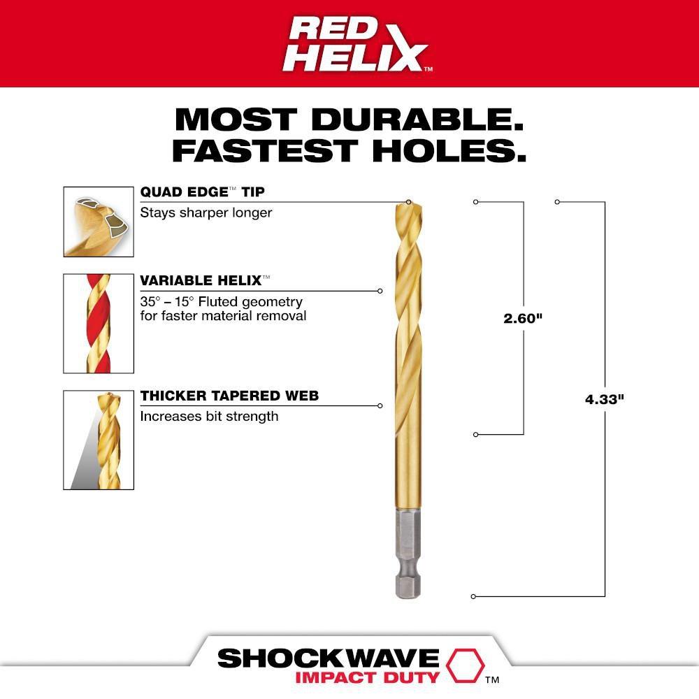 19/64 SHOCKWAVE IMPACT DUTY RED HELIX TITANIUM DRILL BIT 