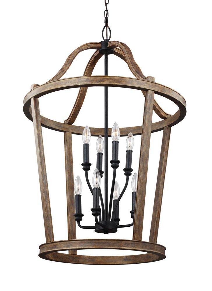 Feiss Weathered Oak Wood 8-Light 60W Candelabra E-12 Base Incandescent 2-Tier Chandelier 