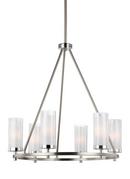 40W 6-Light Halogen Chandelier in Satin Nickel and Polished Chrome