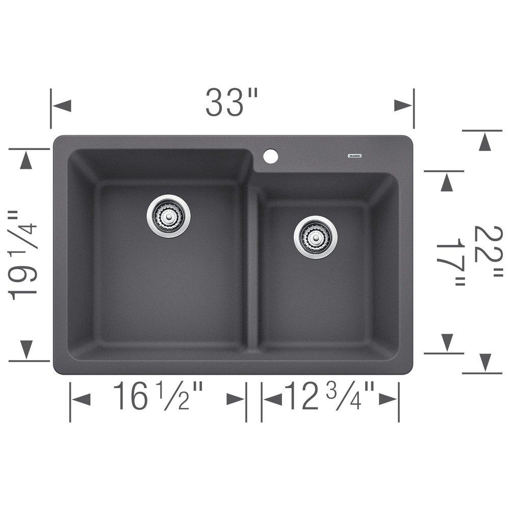 BLANCO Cinder 33 x 22 in. 1-Hole Composite Double Bowl Dual Mount Kitchen Sink 