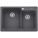 33 x 22 in. 1-Hole Composite Double Bowl Dual Mount Kitchen Sink in Cinder