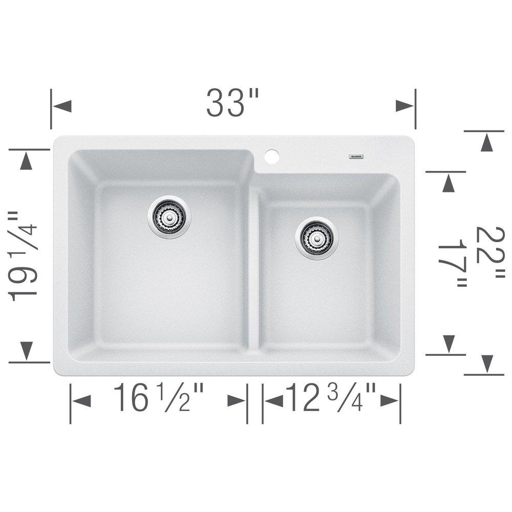 BLANCO White 33 x 22 in. 1-Hole Composite Double Bowl Dual Mount Kitchen Sink 