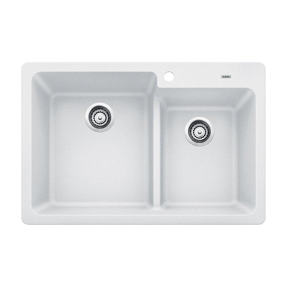 BLANCO White 33 x 22 in. 1-Hole Composite Double Bowl Dual Mount Kitchen Sink 