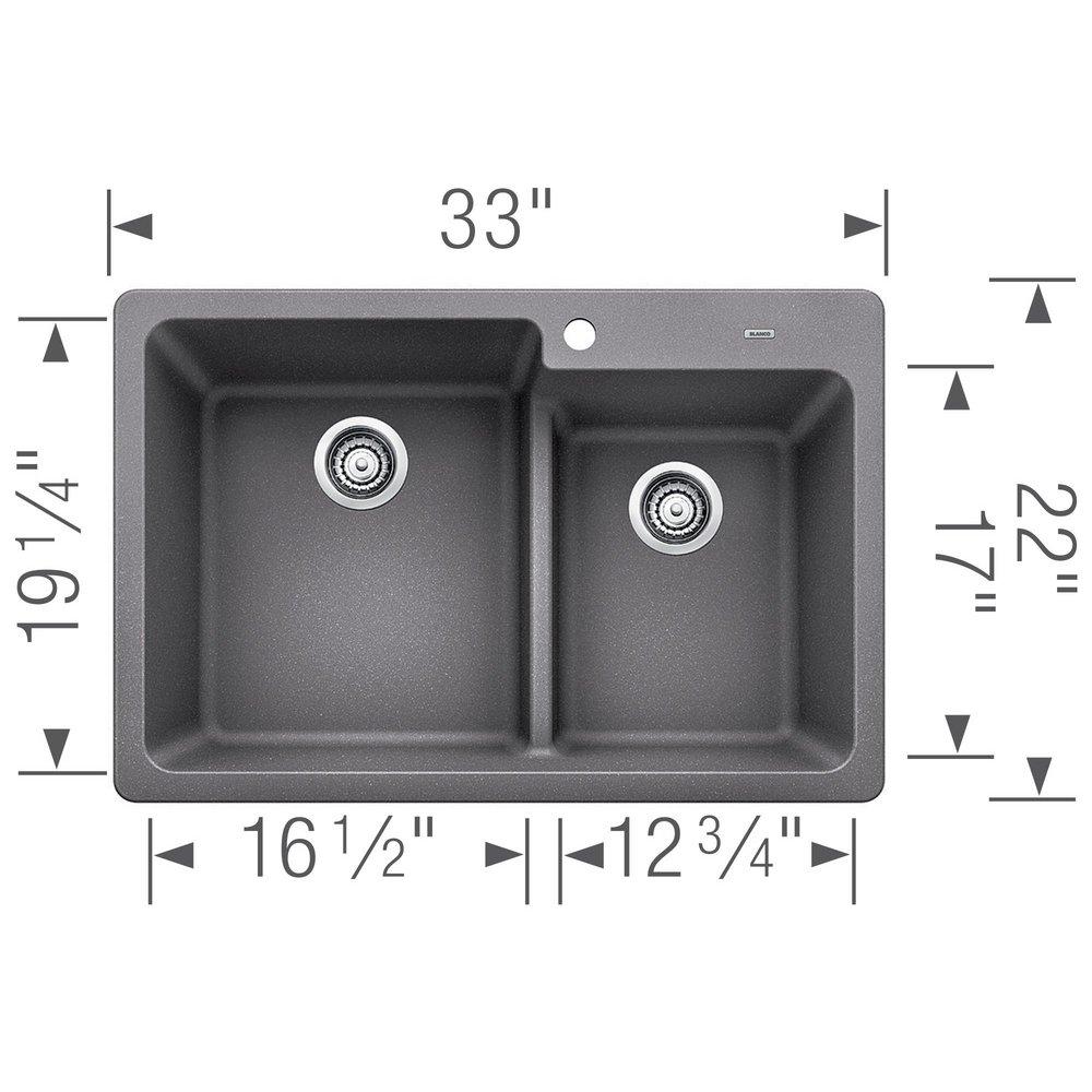 BLANCO Metallic Grey 33 x 22 in. 1-Hole Composite Double Bowl Dual Mount Kitchen Sink 