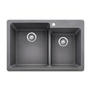 BLANCO Metallic Grey 33 x 22 in. 1-Hole Composite Double Bowl Dual Mount Kitchen Sink 
