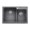 33 in. Undermount Silgranit Double Bowl Kitchen Sink in Metallic Grey