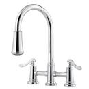 Pfister Polished Chrome Two Handle Bridge Pull Down Kitchen Faucet 