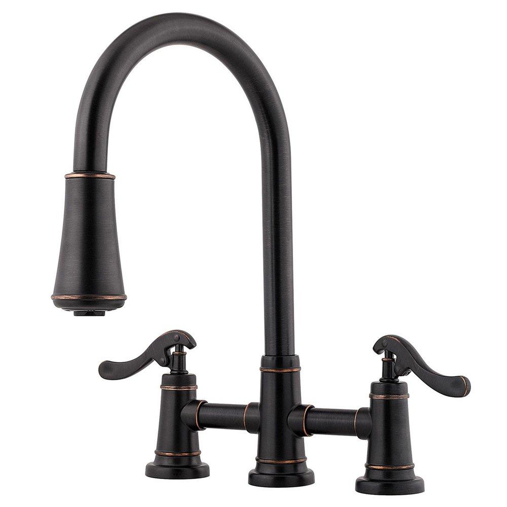 Pfister Tuscan Bronze Two Handle Bridge Pull Down Kitchen Faucet 
