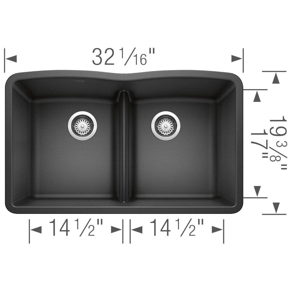 BLANCO Anthracite 32 x 19-1/4 in. No Hole Composite Double Bowl Undermount Kitchen Sink 