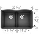 BLANCO Anthracite 32 x 19-1/4 in. No Hole Composite Double Bowl Undermount Kitchen Sink 
