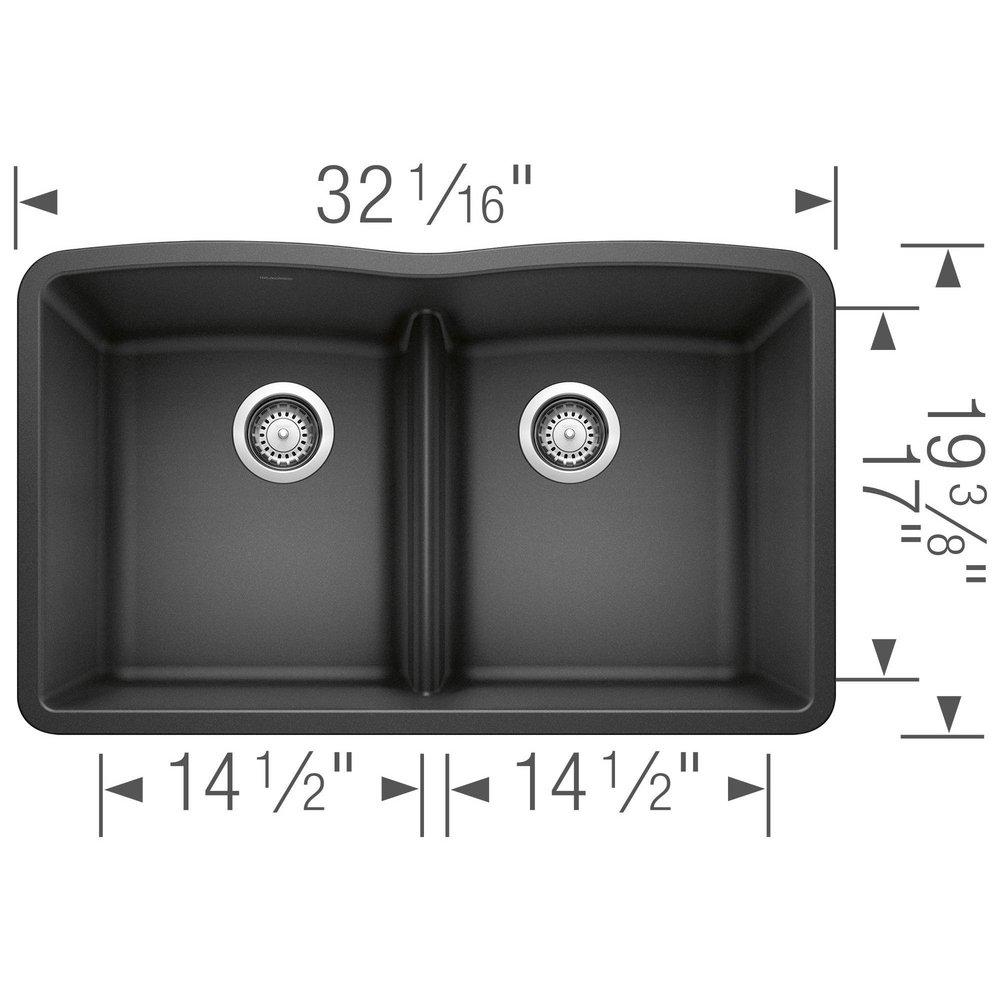 BLANCO Anthracite 32 x 19-1/4 in. No Hole Composite Double Bowl Undermount Kitchen Sink 