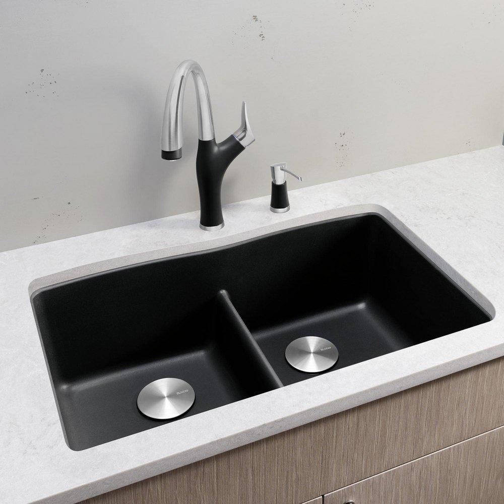 BLANCO Anthracite 32 x 19-1/4 in. No Hole Composite Double Bowl Undermount Kitchen Sink 