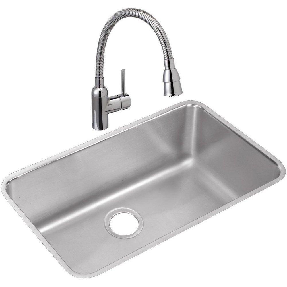 Elkay Lustrous Satin 30-1/2 x 18-1/2 in. No Hole Stainless Steel Single Bowl Undermount Kitchen Sink Kit 