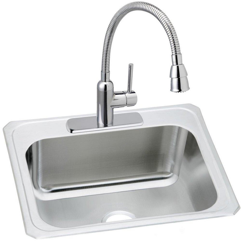 Elkay Brushed Satin 25 x 22 in. 1 Hole Stainless Steel Single Bowl Drop-in Kitchen Sink 