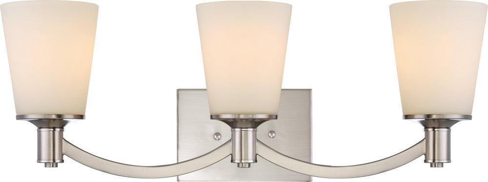 NUVO Brushed Nickel 100W 3-Light Medium E-26 Base Incandescent Vanity Fixture with White Glass 