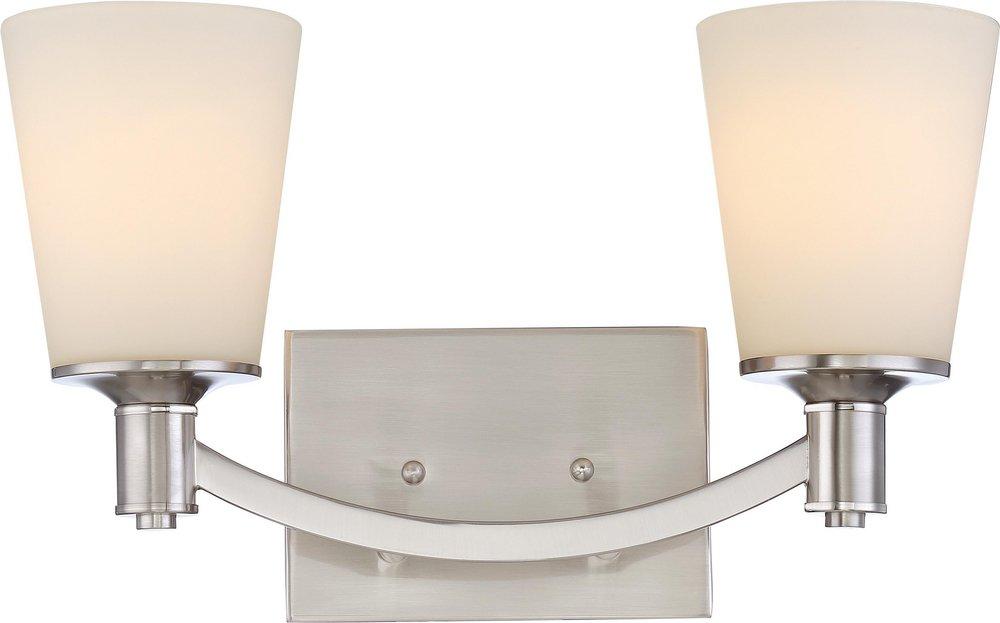 NUVO Brushed Nickel 2-Light Vanity with White Glass 