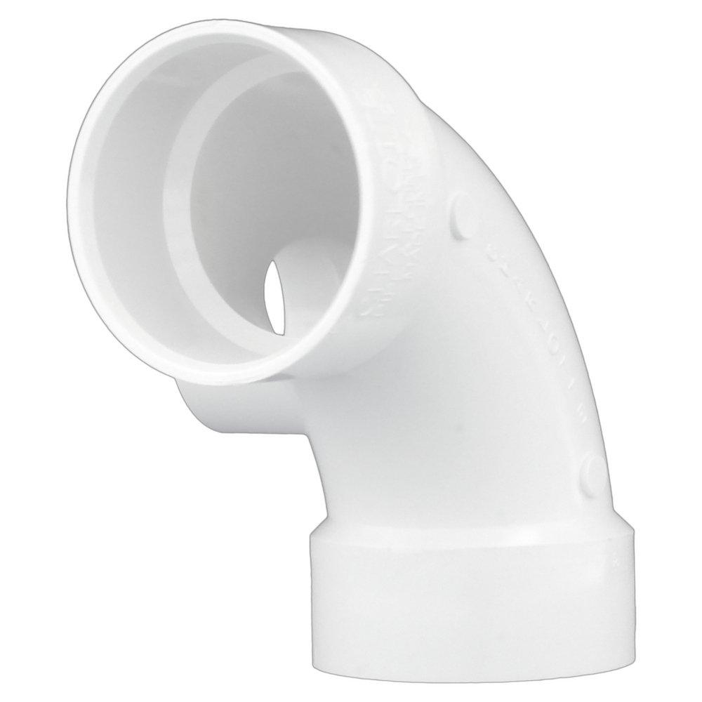 White PVC DWV 90&deg; Long Turn Elbow with 2 