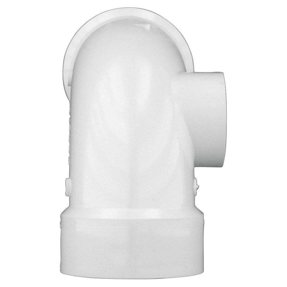 White PVC DWV 90&deg; Long Turn Elbow with 2 