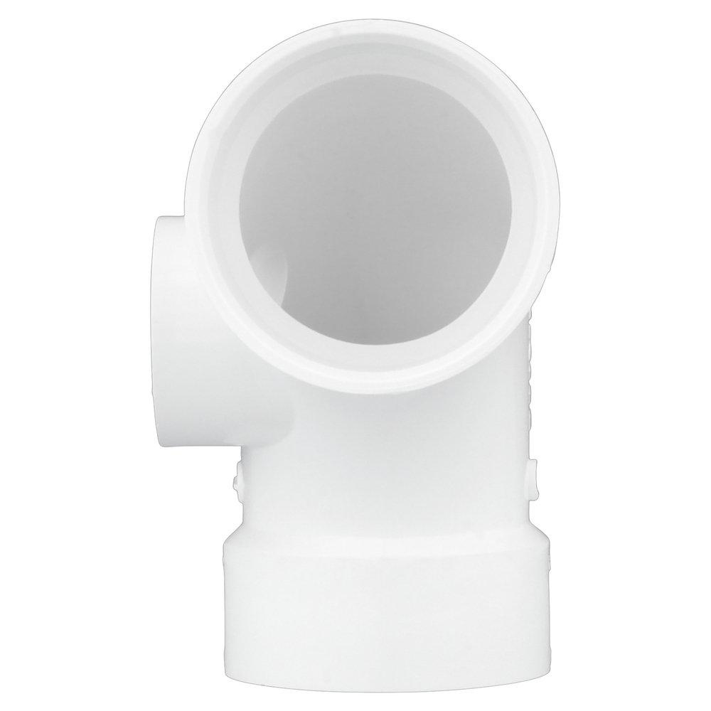 White PVC DWV 90&deg; Long Turn Elbow with 2 
