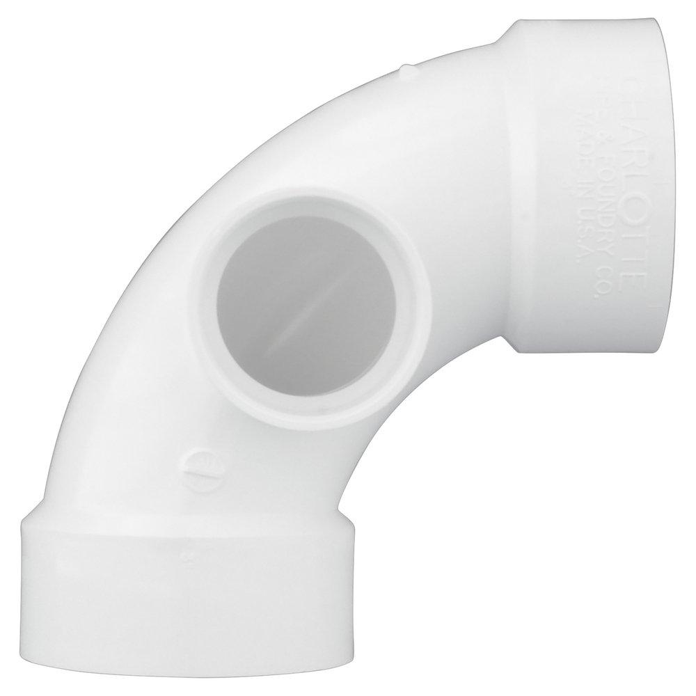 White PVC DWV 90&deg; Long Turn Elbow with 2 