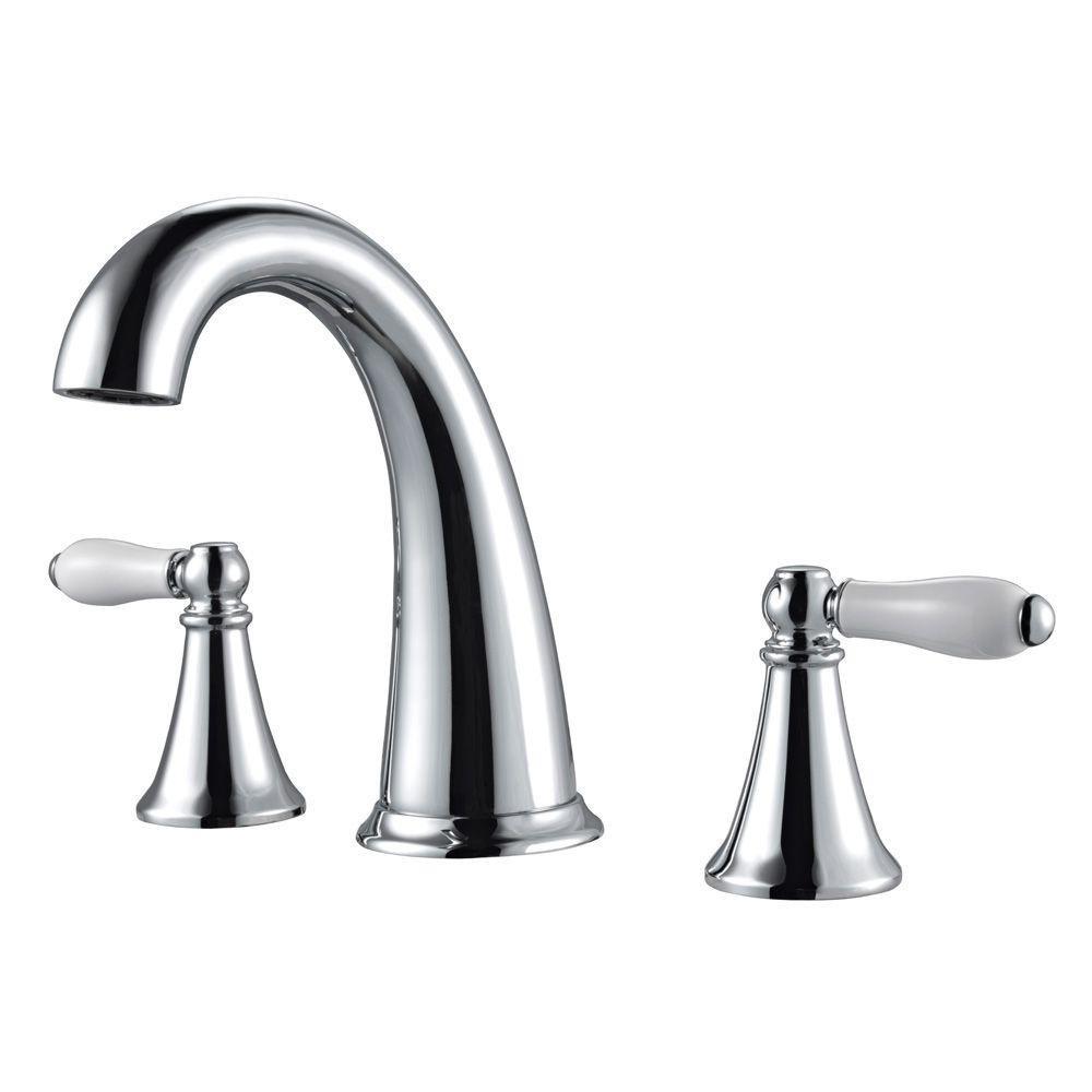 Pfister Polished Chrome Widespread Bathroom Sink Faucet with Double Lever Handle 