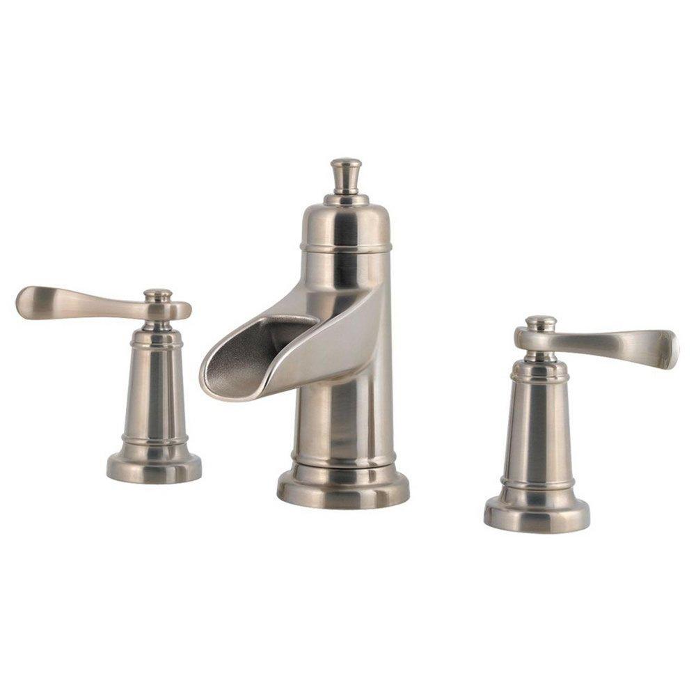 Pfister Brushed Nickel Widespread Bathroom Sink Faucet with Double Lever Handle 