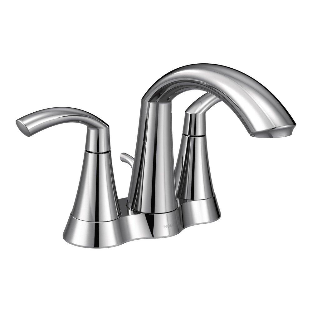 Moen Chrome Two Handle Centerset Bathroom Sink Faucet with Pop-up Drain Assembly 