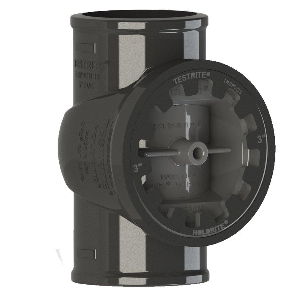 HoldRite&trade; Black No-Hub Straight and DWV PVC Tee with Spanner Ring and Plug 