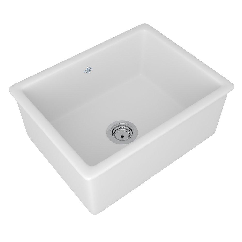Shaws White 23-7/16 x 18-1/8 in. No Hole Fireclay Single Bowl Dual Mount Kitchen Sink 